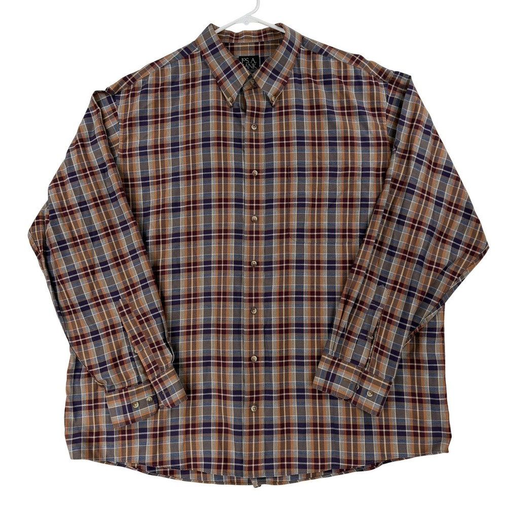 Jos. A. Bank Shirt Mens 2XL Multicolor Plaid Long Sleeve Button Front Casual
